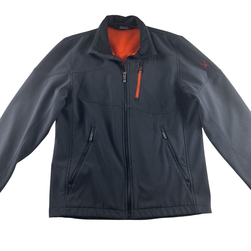 Spyder Jacket -Full Zip -Black Softshell‎ Orange Fleece Lined -Mens Size Small